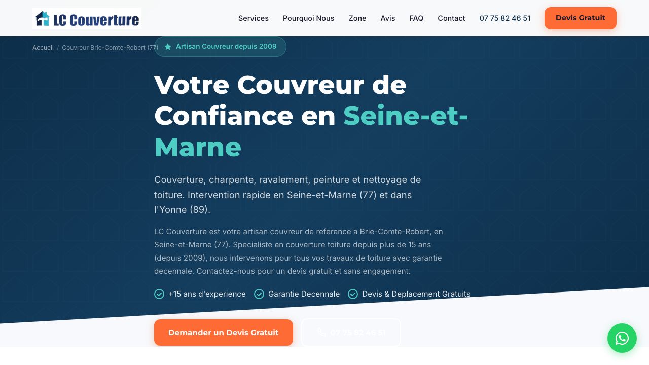 LC Couverture — Site vitrine couvreur Brie-Comte-Robert